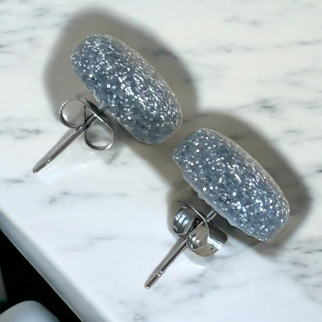 Silver Glitter Stud Earrings - Silver Dreams Co