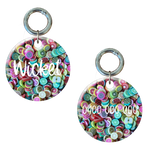 Round dog tag with colorful fruit pattern, custom name and contact number engraving
