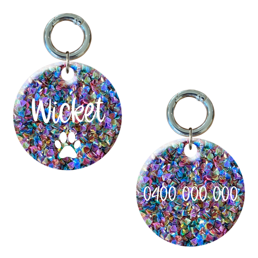 Personalised Round Dog Tag with Glitter
