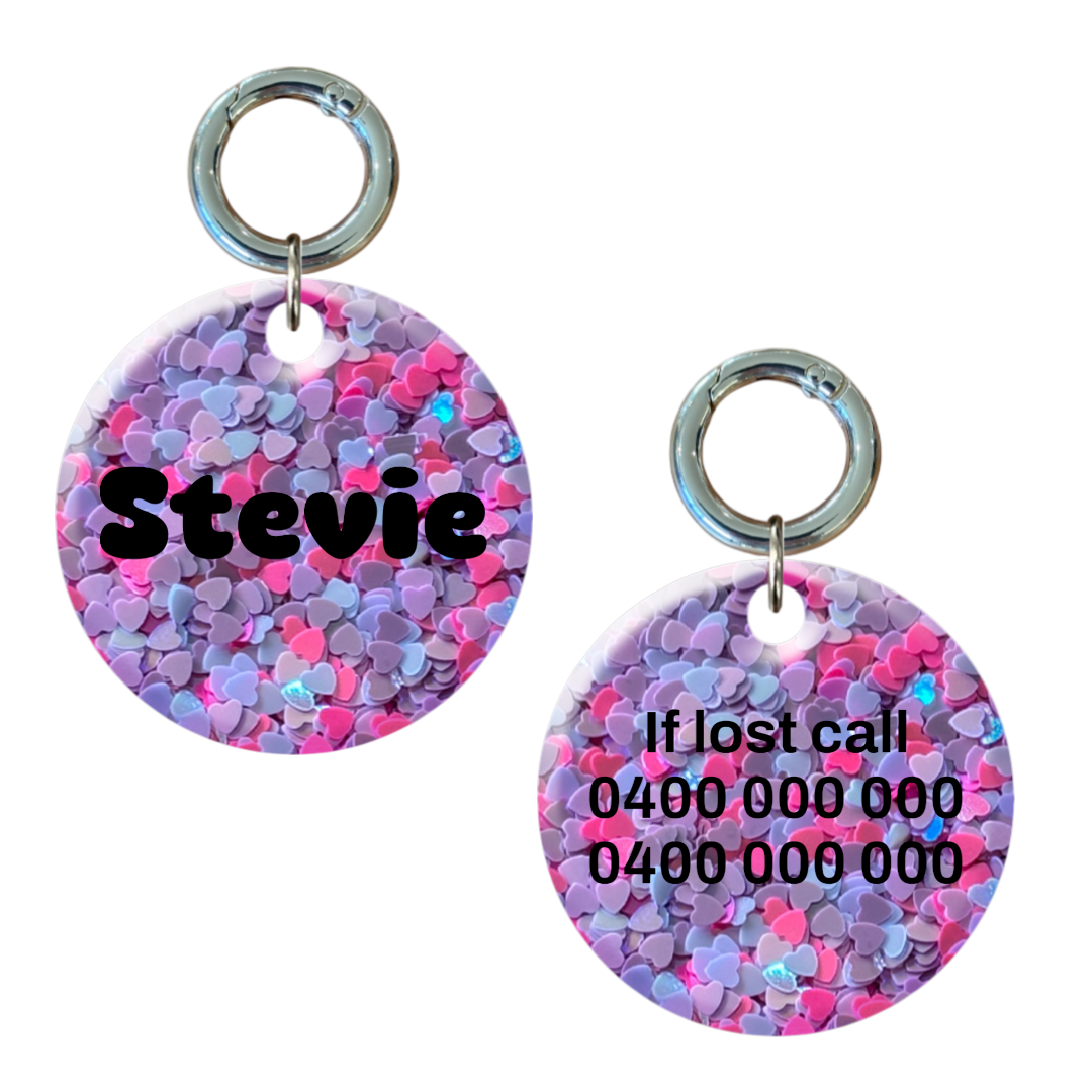 Personalised Round Dog Tag with Hearts